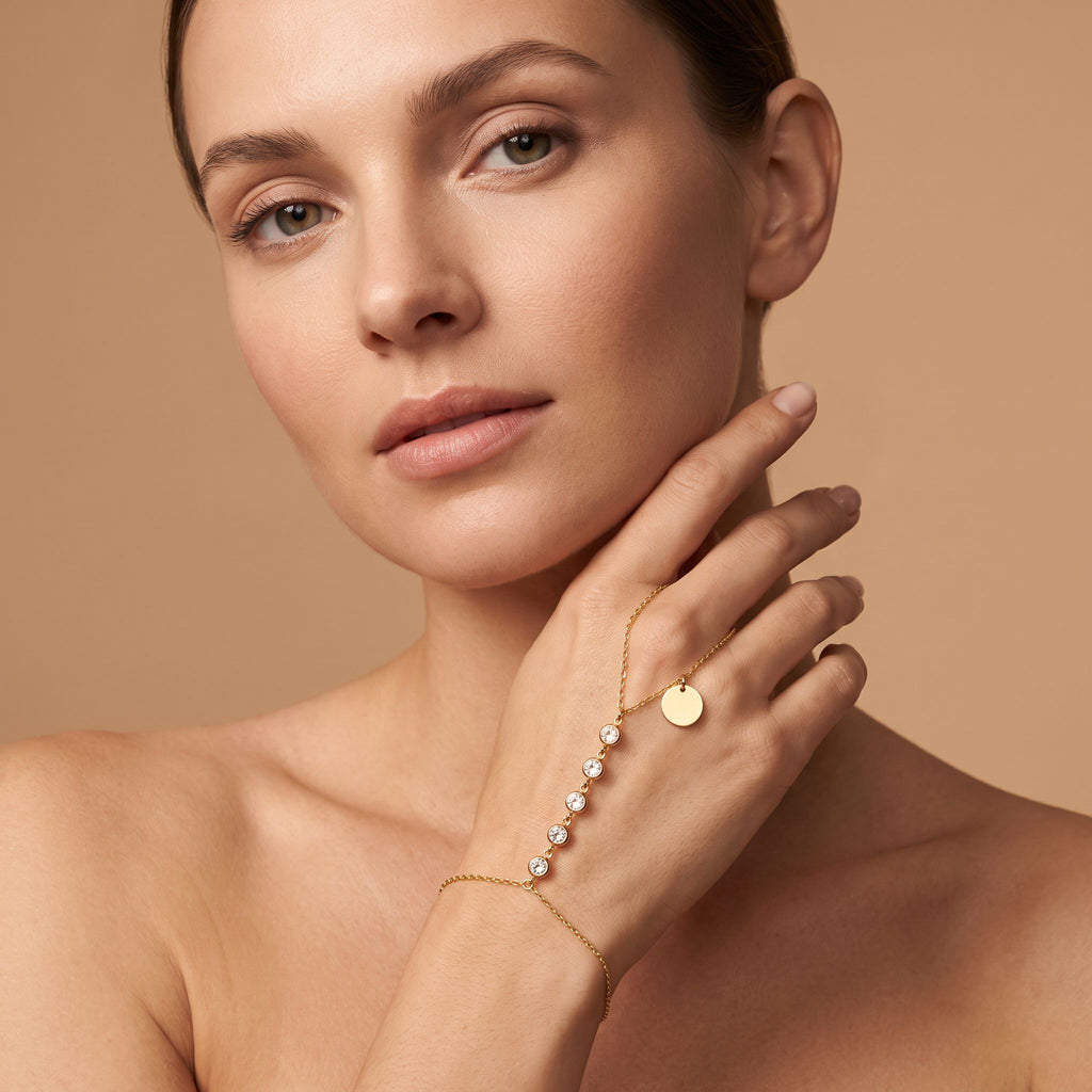 Étincelle Gold Hand Chain - worn, editorial