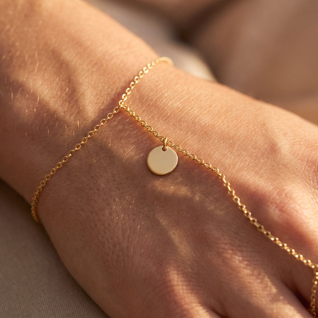 Lumière Gold Hand Chain - detail on skin