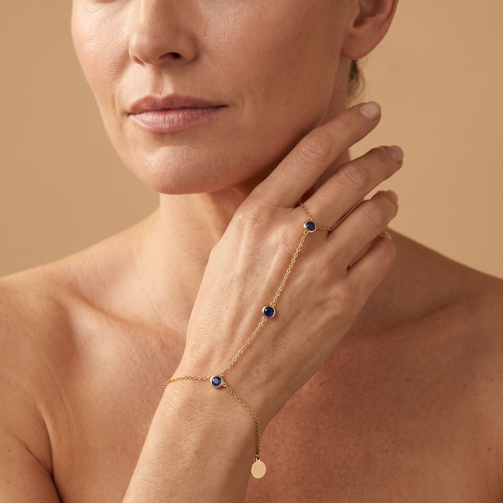 Rivière Sapphire Hand Chain - worn, editorial