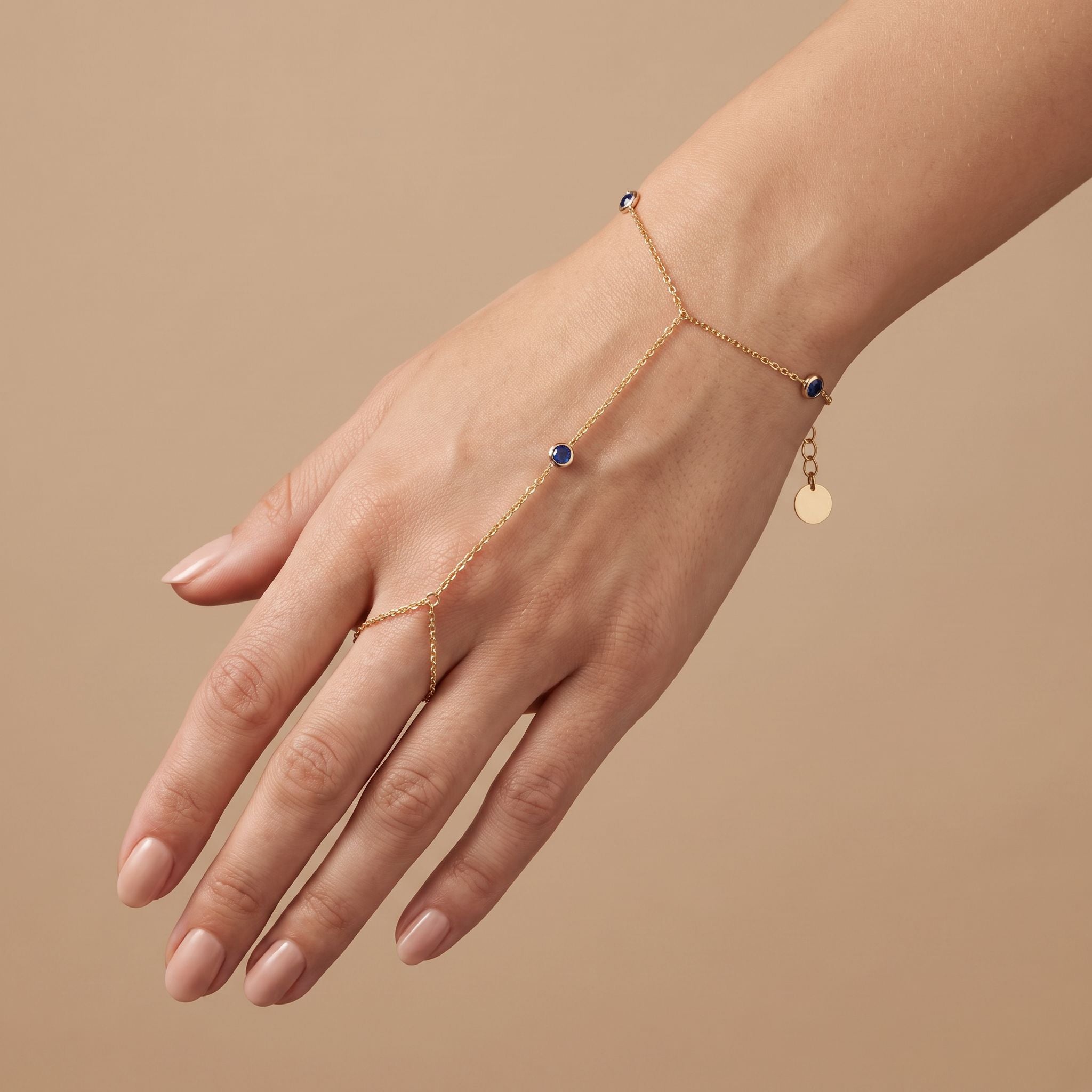 Rivière Sapphire Hand Chain - worn on hand