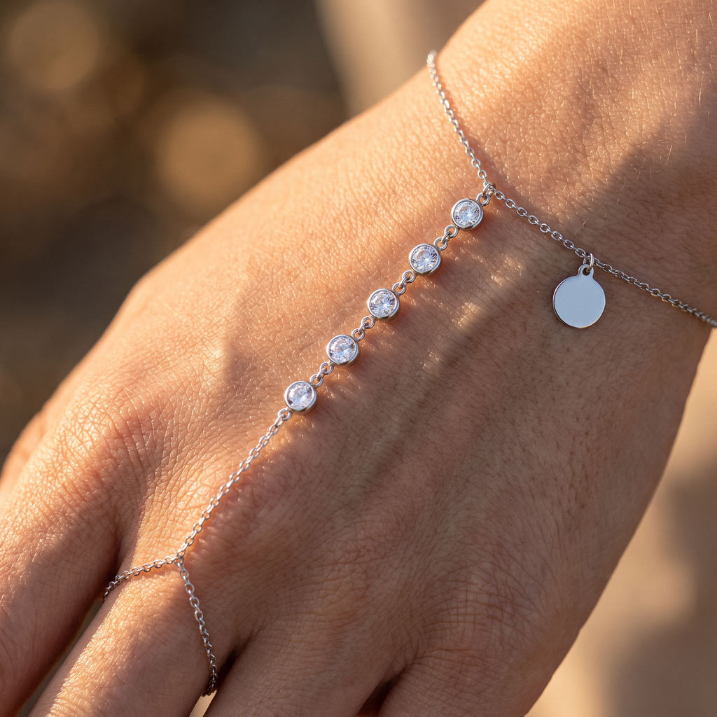 Étincelle Silver Hand Chain - detail on skin
