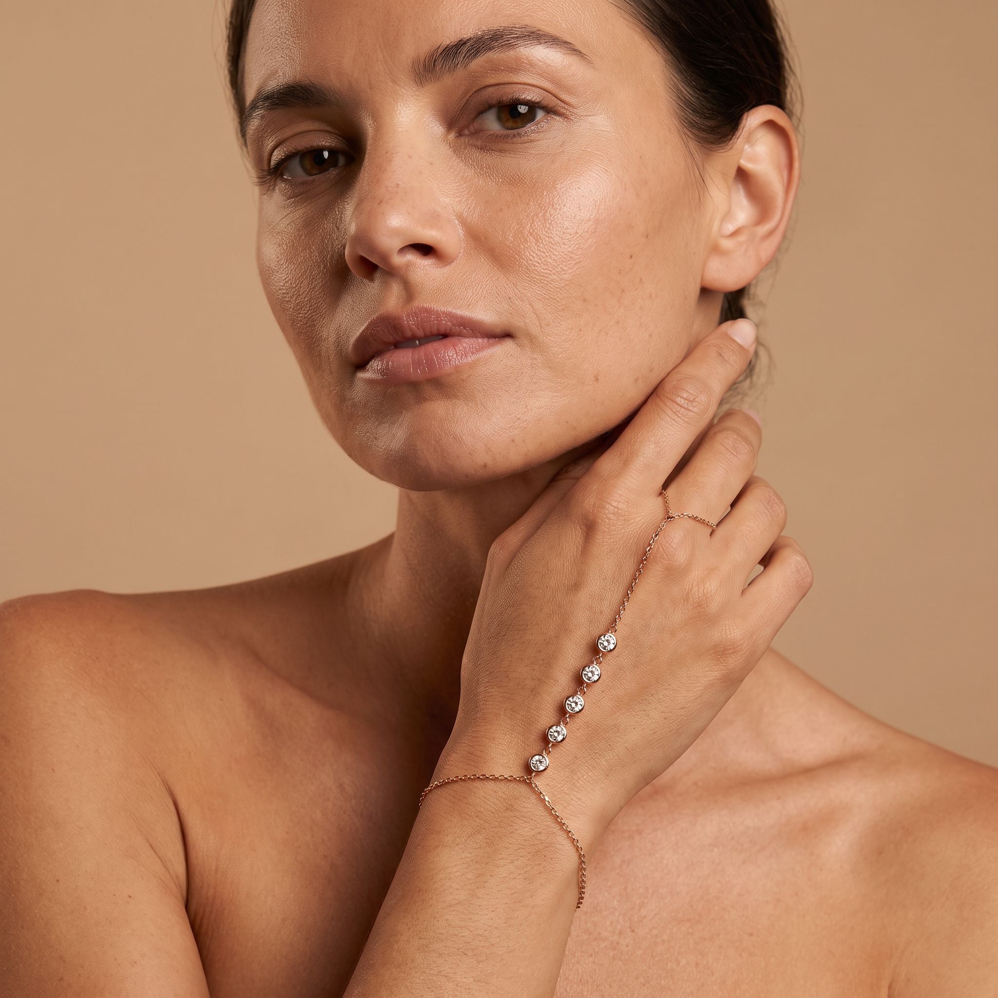 Étincelle Rose Gold Hand Chain - worn, editorial