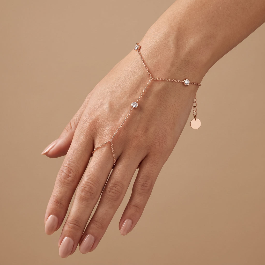 Rivière Rose Gold Hand Chain - worn on hand