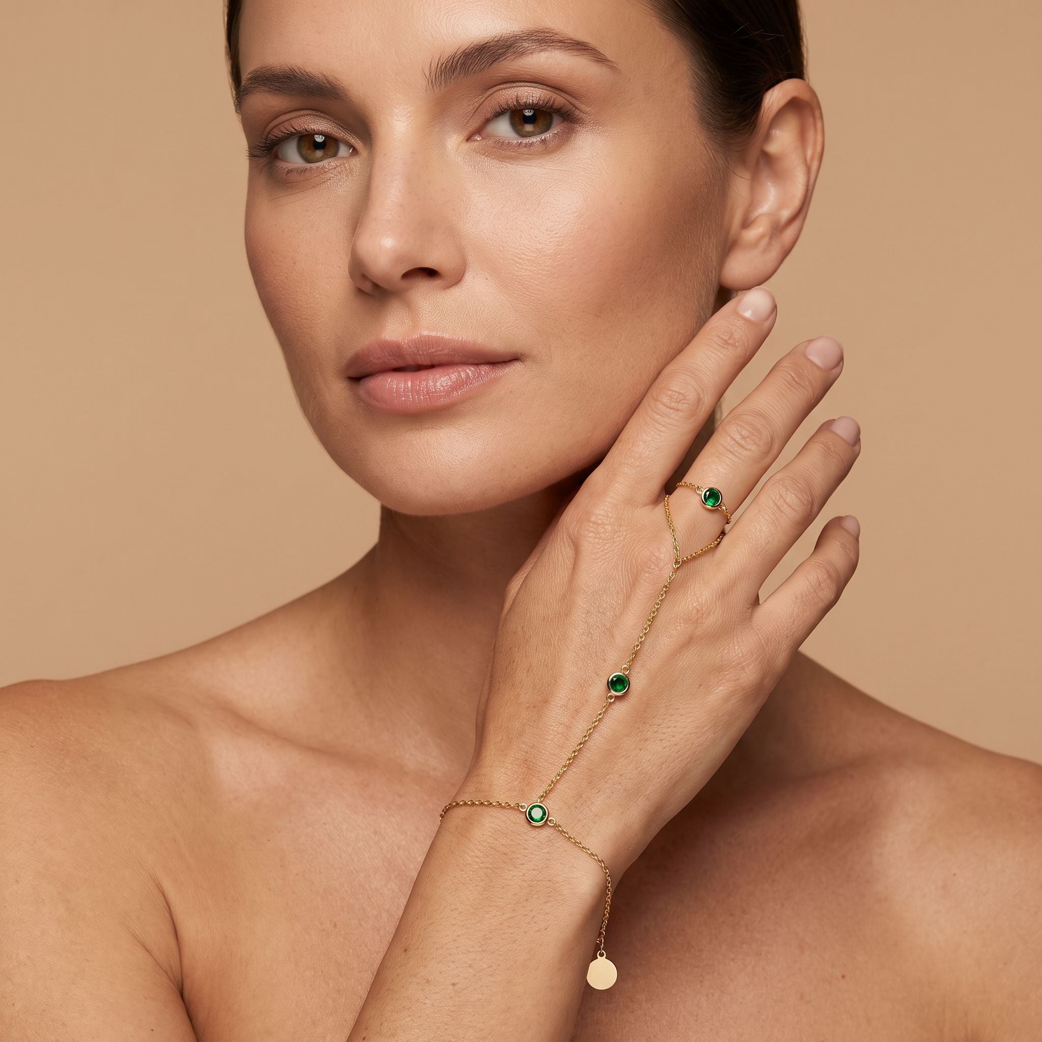 Rivière Emerald Hand Chain - worn, editorial