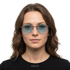Bali - Transparent with Blue Lenses - model female