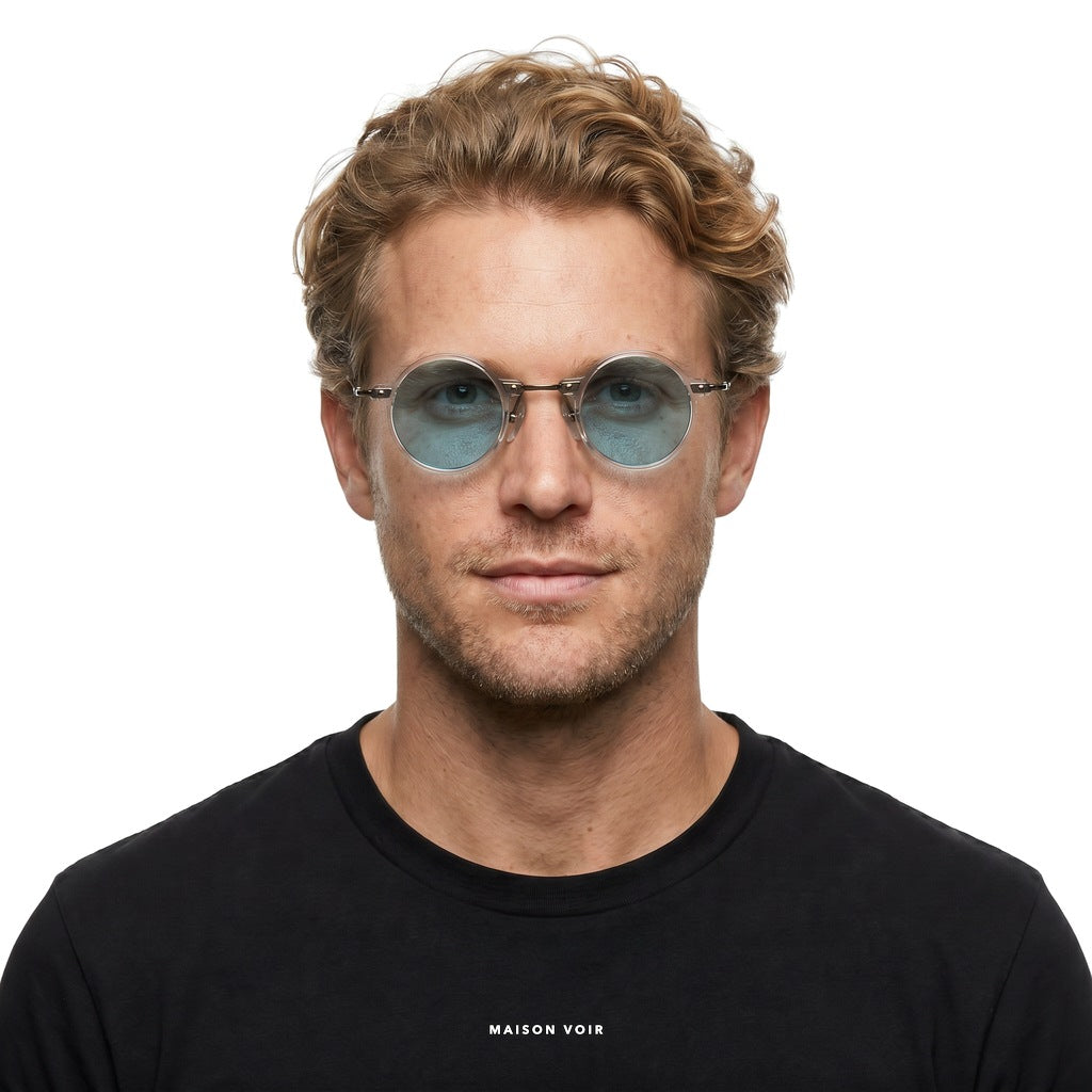 Bali - Transparent with Blue Lenses - model male