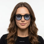 Cannes - Black with Blue Lenses - model female