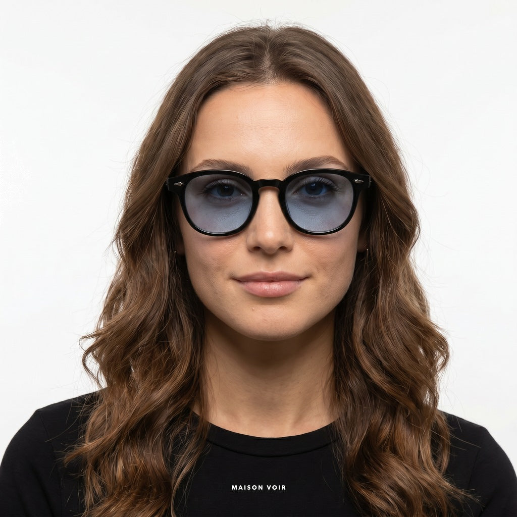 Cannes - Black with Blue Lenses - model female
