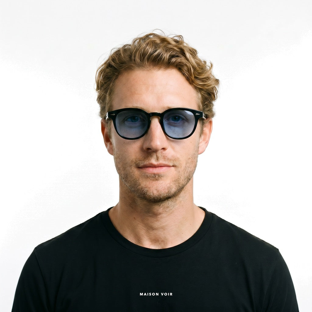 Cannes - Black with Blue Lenses - model male