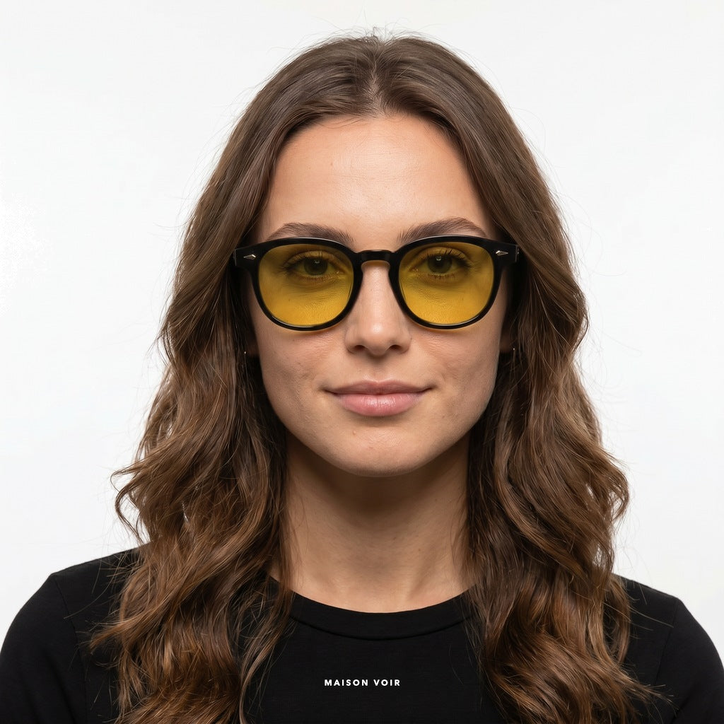 Cannes - Black with Yellow Lenses - model female
