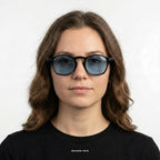 Ibiza - Black with Blue Lenses - model female