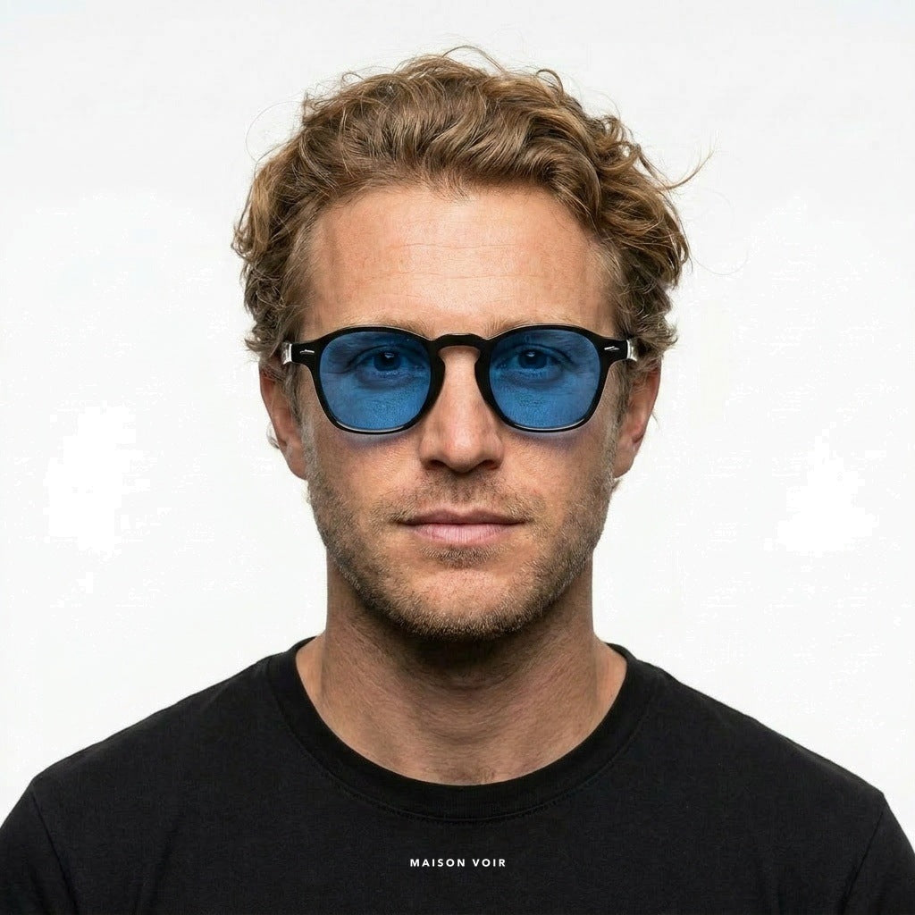 Ibiza - Black with Blue Lenses - model male