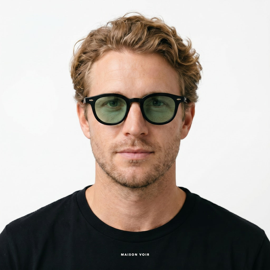 Los Angeles - Black with Green Lenses - model male