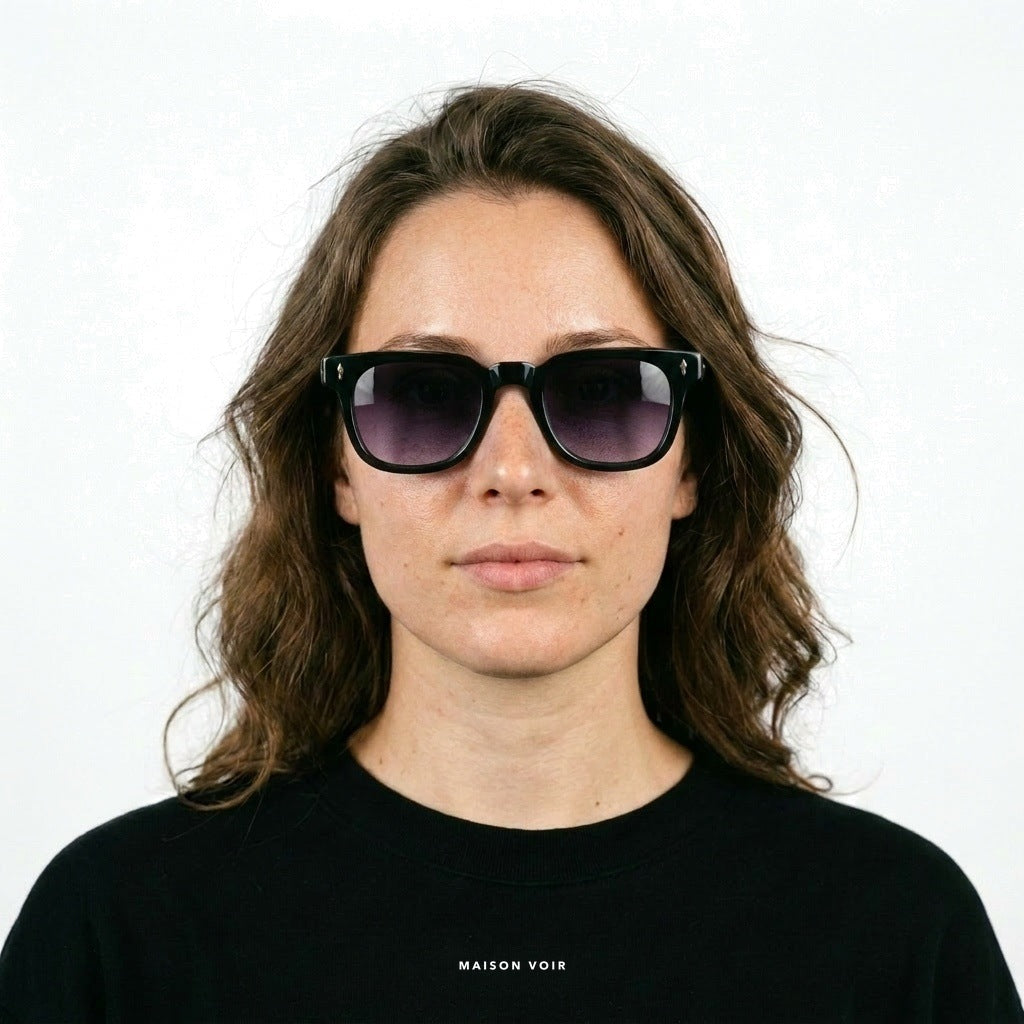 Madrid - Black with Purple Lenses - model female