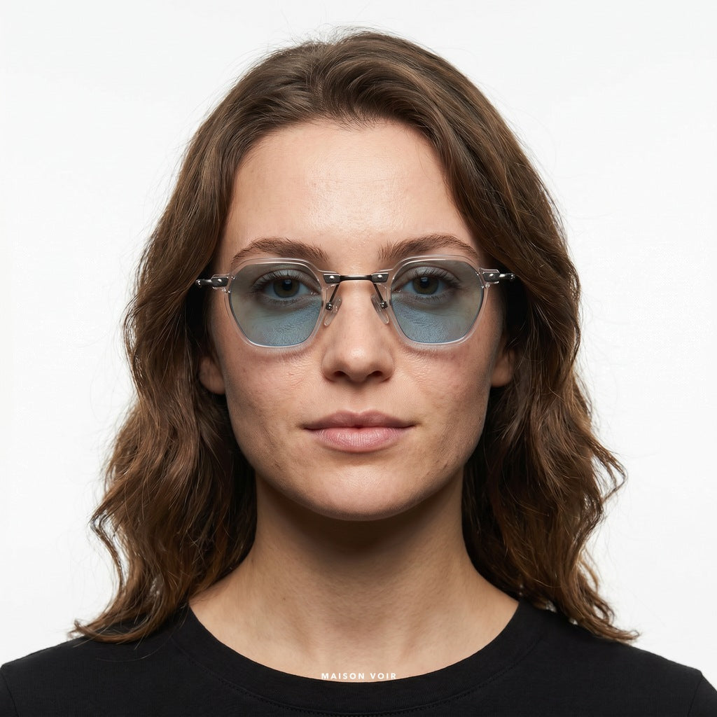 Miami - Transparent with Blue Lenses - model female