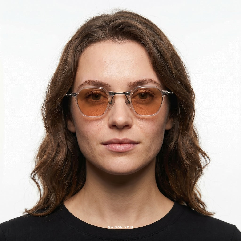 Miami - Transparent with Orange Lenses - model female