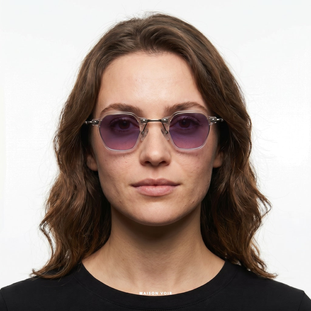 Miami - Transparent with Purple Lenses - model female