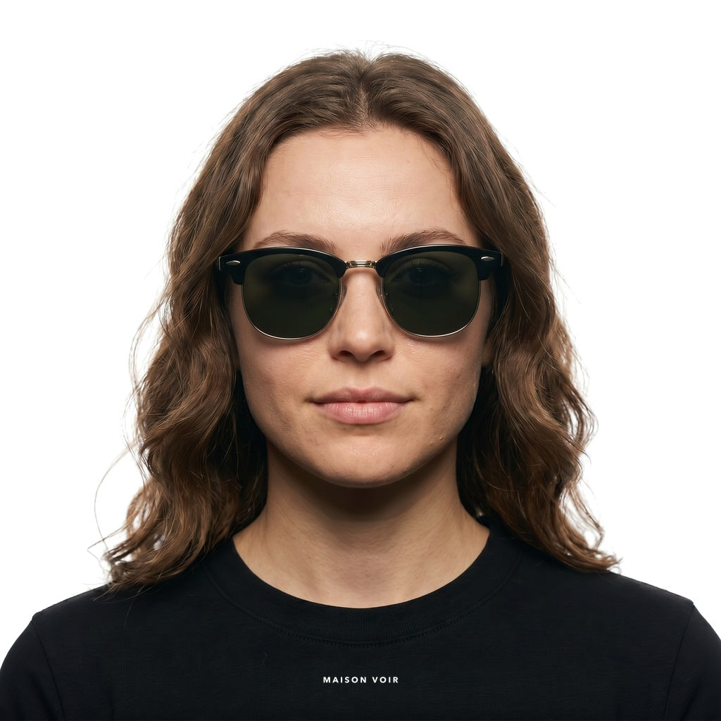 Monaco - Black with Green Lenses - model female