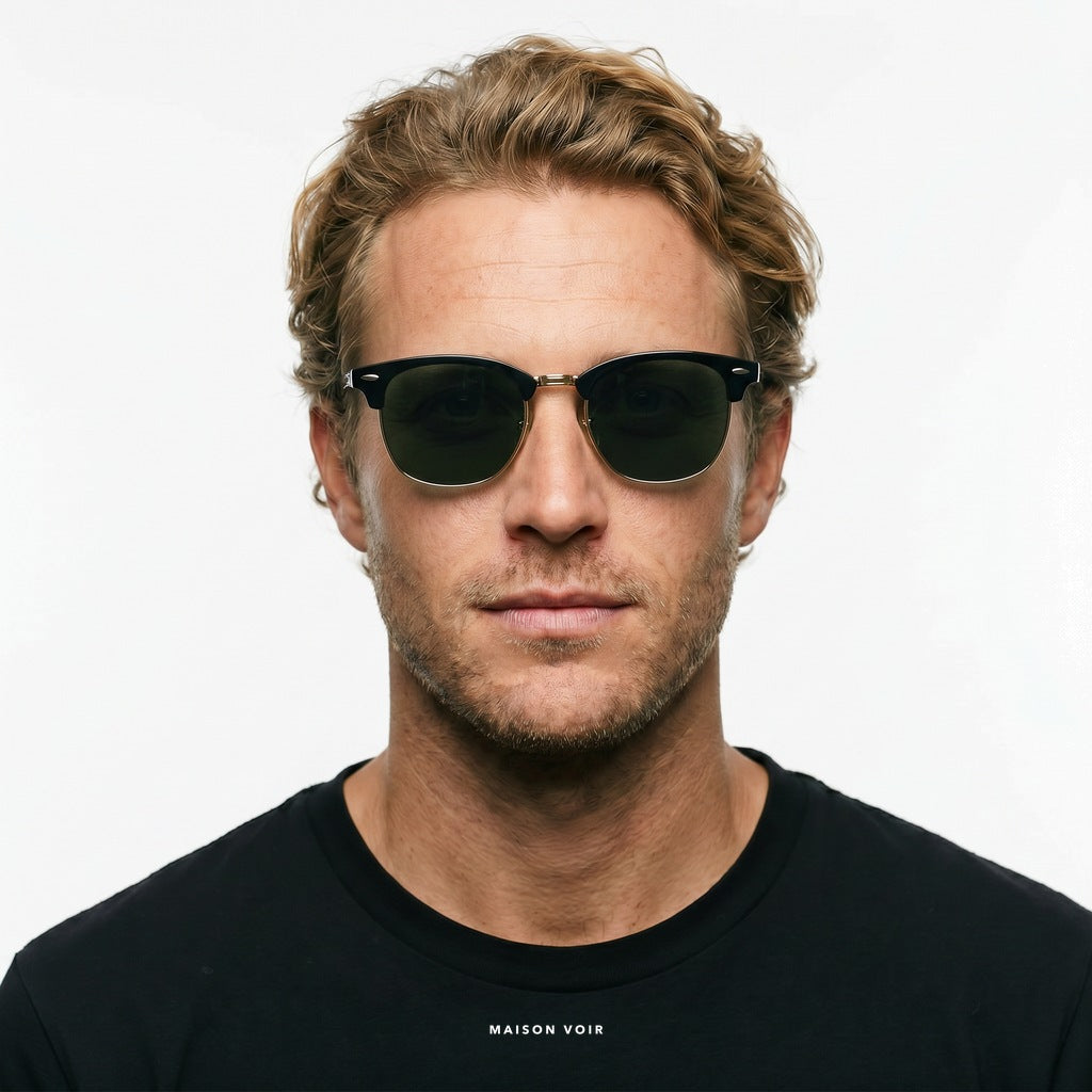 Monaco - Black with Green Lenses - model male