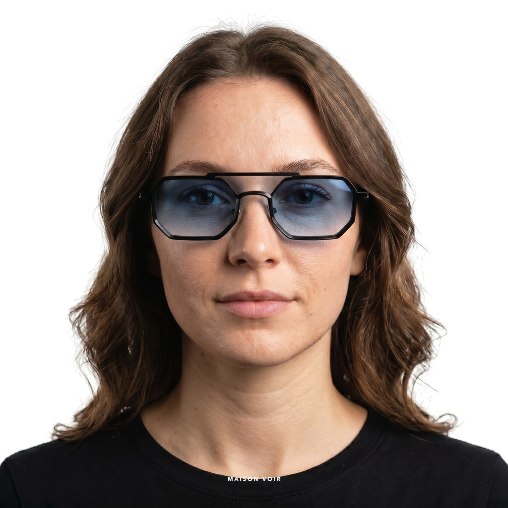 Munich - Black with Gradient Blue Lenses - model female