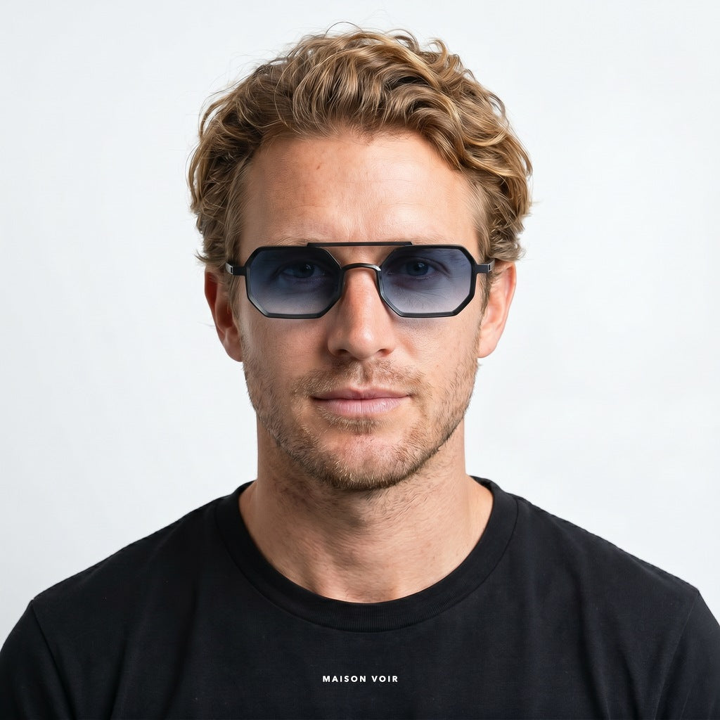Munich - Black with Gradient Blue Lenses - model male