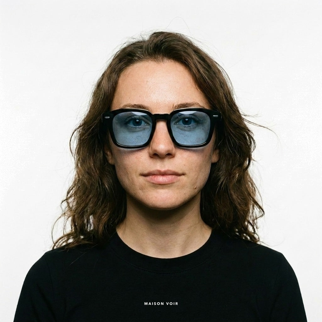 New York - Black with Blue Lenses - model female