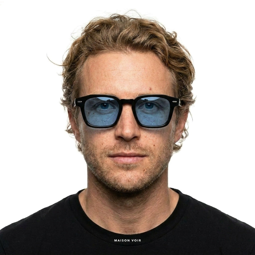 New York - Black with Blue Lenses - model male
