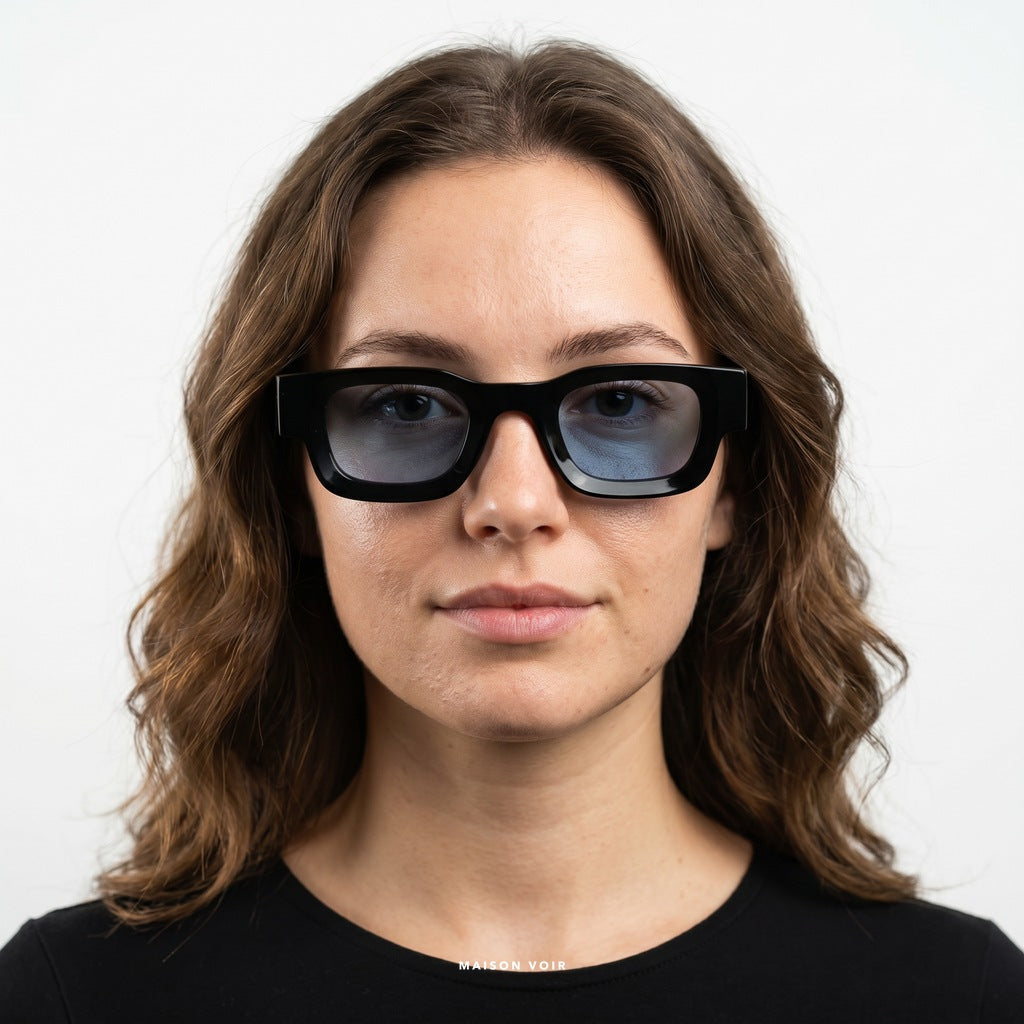Paris - Black with Blue Lenses - model female
