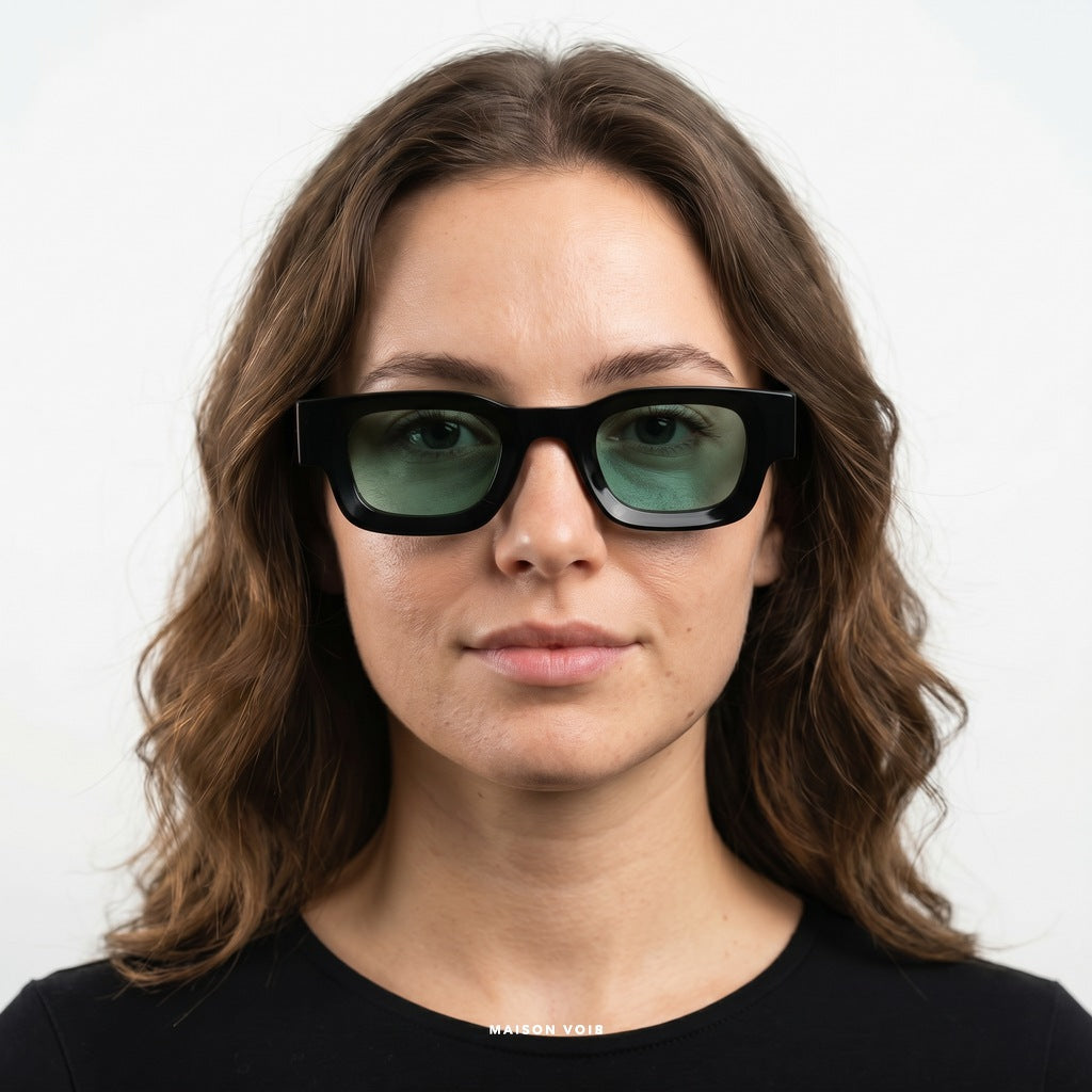 Paris - Black with Green Lenses - model female