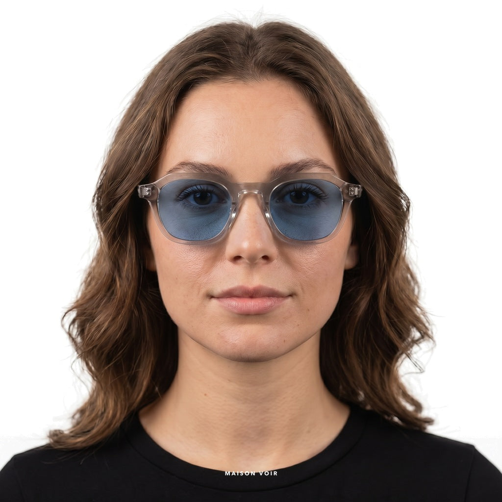 Santorini - Transparent with Blue Lenses - model female