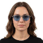 Santorini - Transparent with Blue Lenses - model female