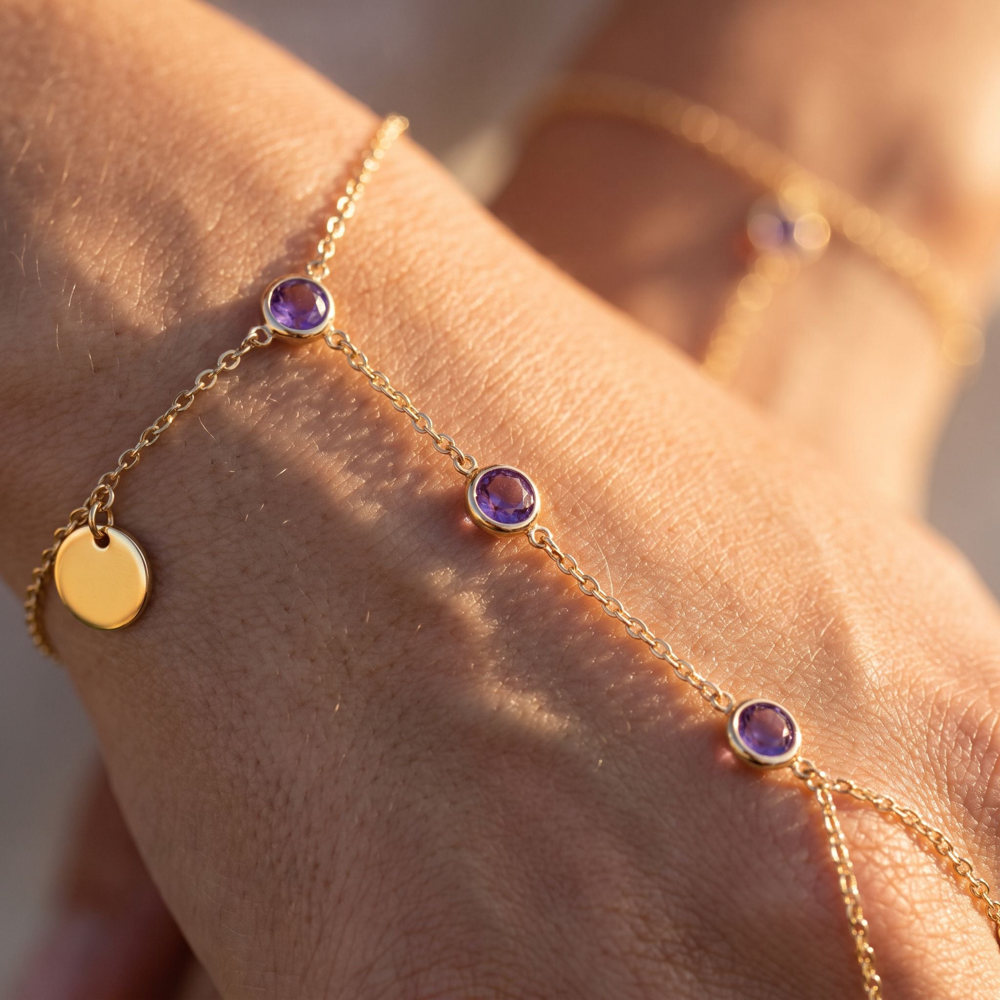 Rivière Amethyst Hand Chain - detail on skin
