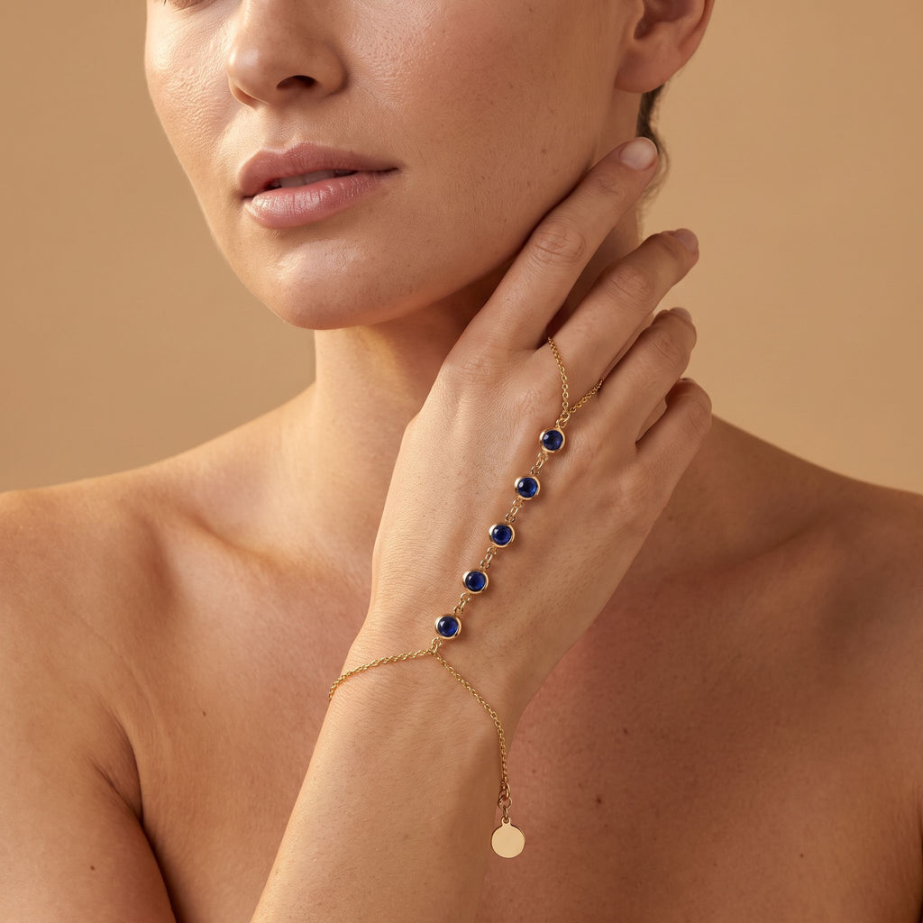 Étincelle Sapphire Hand Chain - worn, editorial
