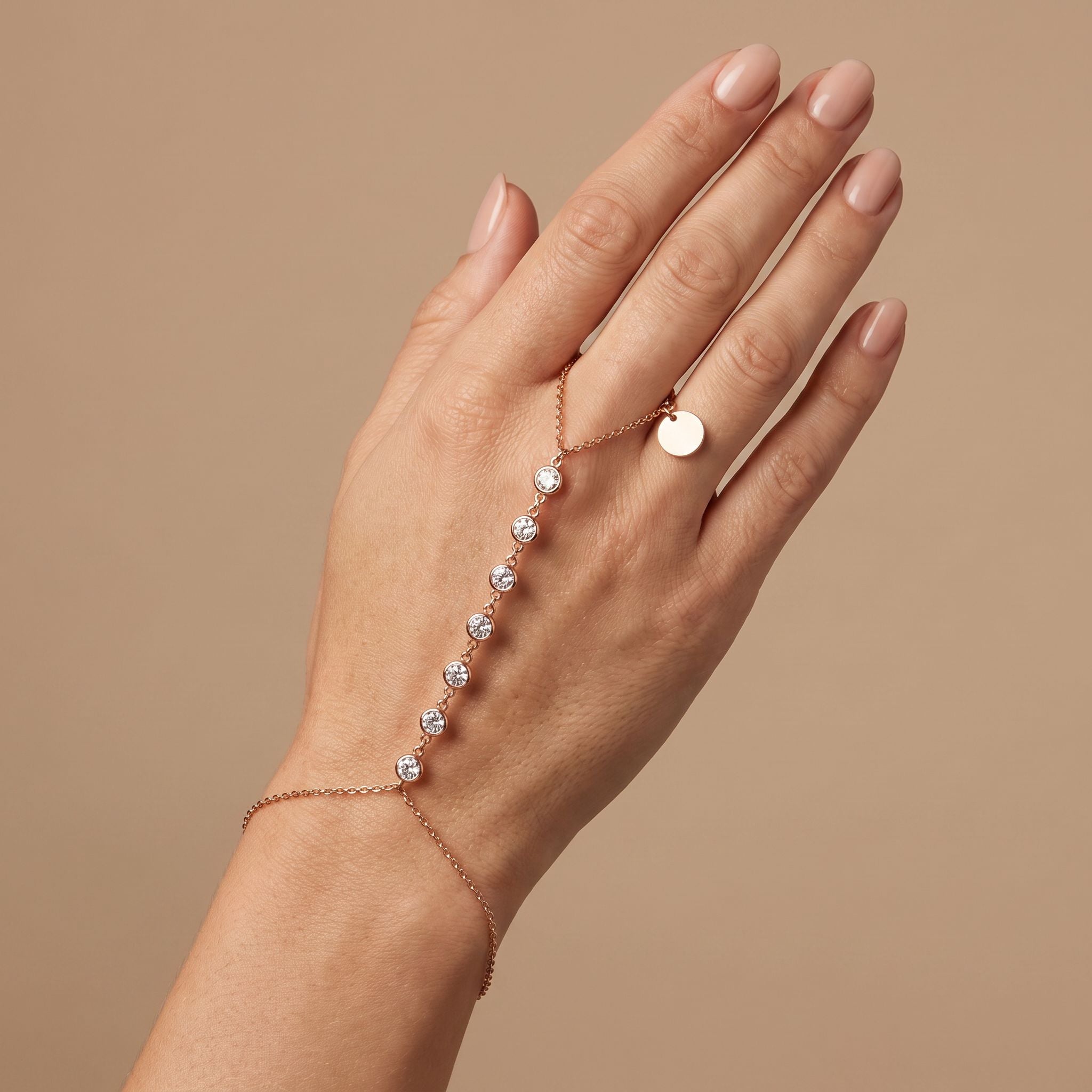 Étincelle Rose Gold Hand Chain - worn on hand