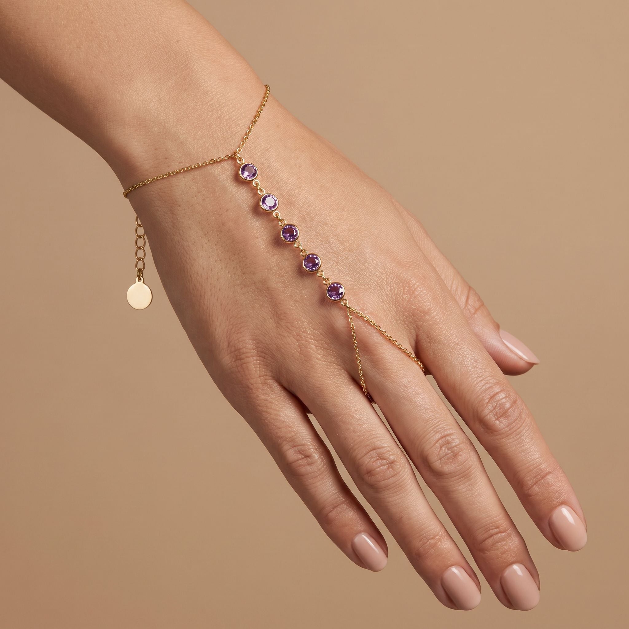 Étincelle Amethyst Hand Chain - worn on hand