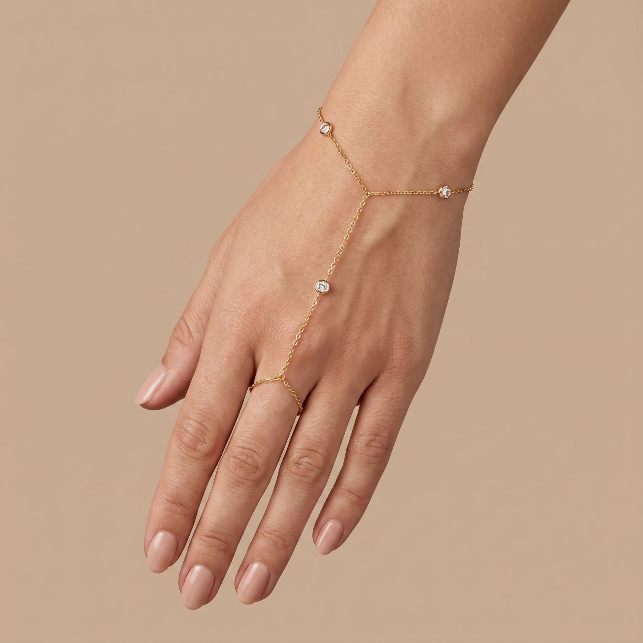 Rivière Gold Hand Chain - worn on hand