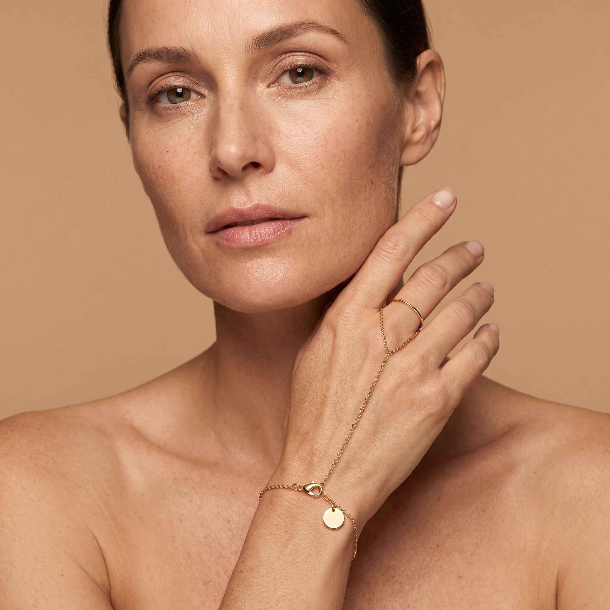 Lumière Gold Hand Chain - worn, editorial