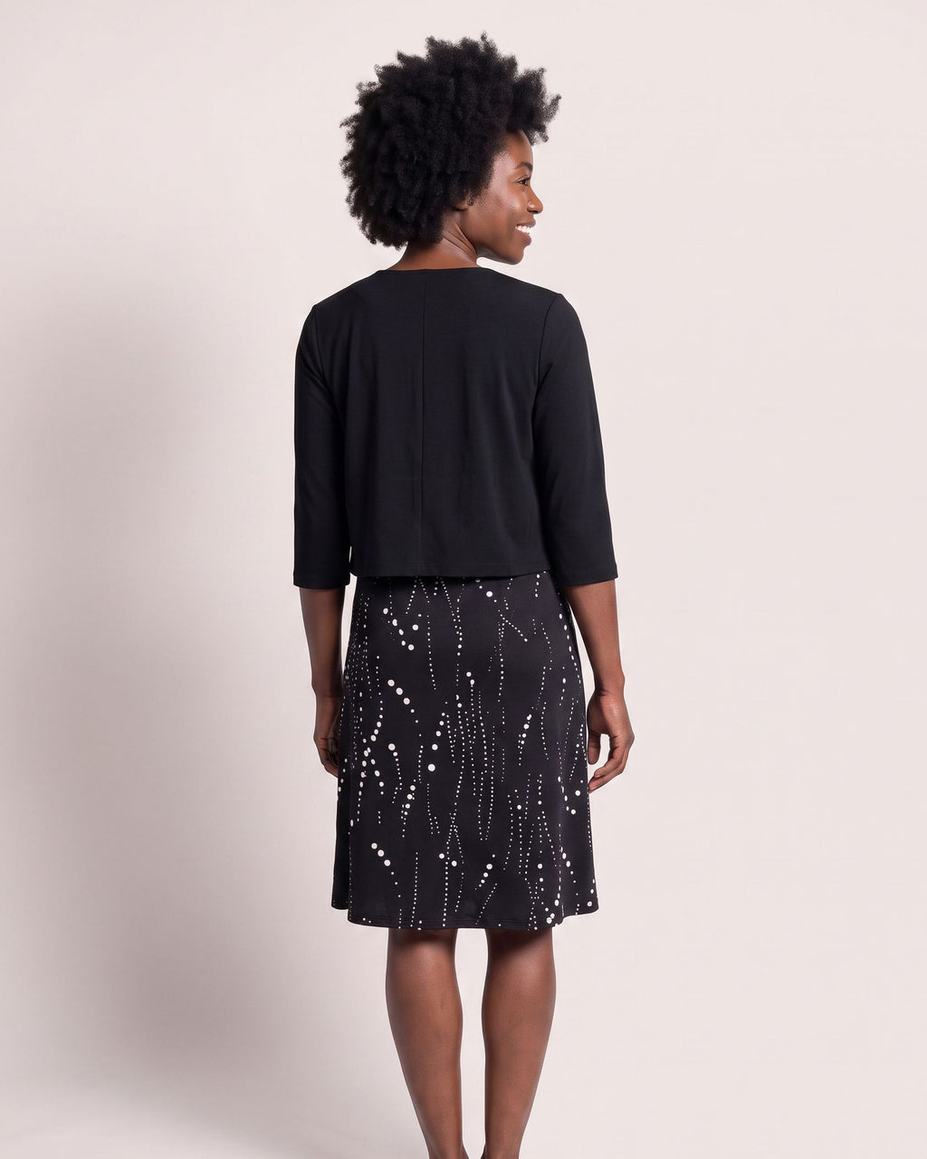 The Bandol Dress & Cardigan - [Black Polka Dot] - back