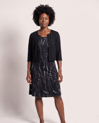 The Bandol Dress & Cardigan - [Black Polka Dot] - front