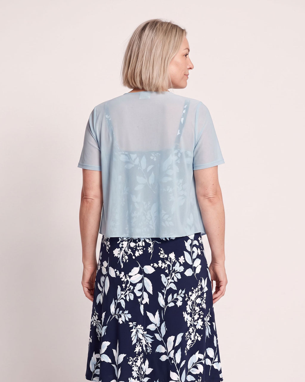 The Cassis Dress & Cardigan - [Light Blue Leaf] - back