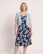 The Cassis Dress & Cardigan - [Light Blue Leaf] - front