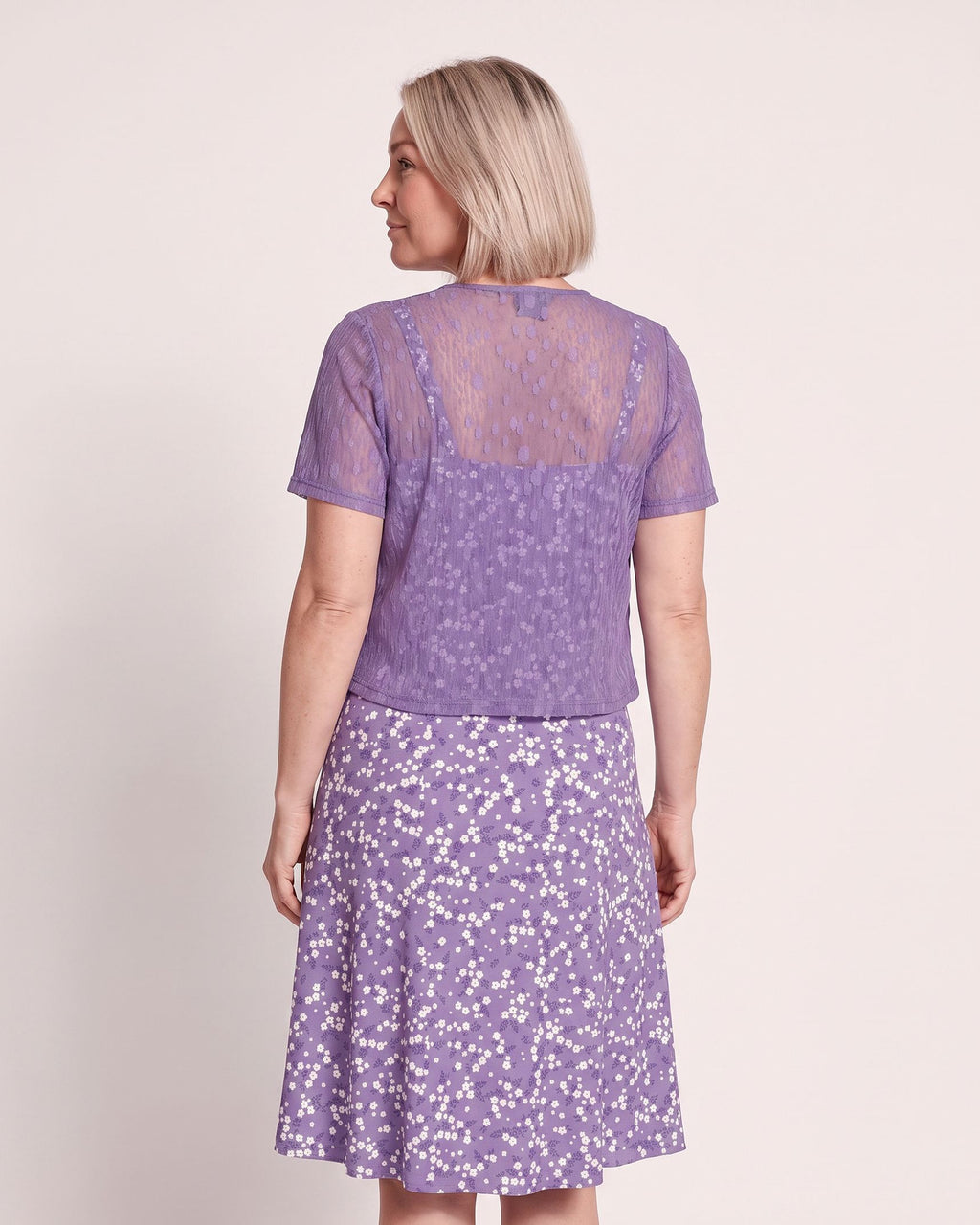 The Cassis Dress & Cardigan - [Light Purple Floral] - back