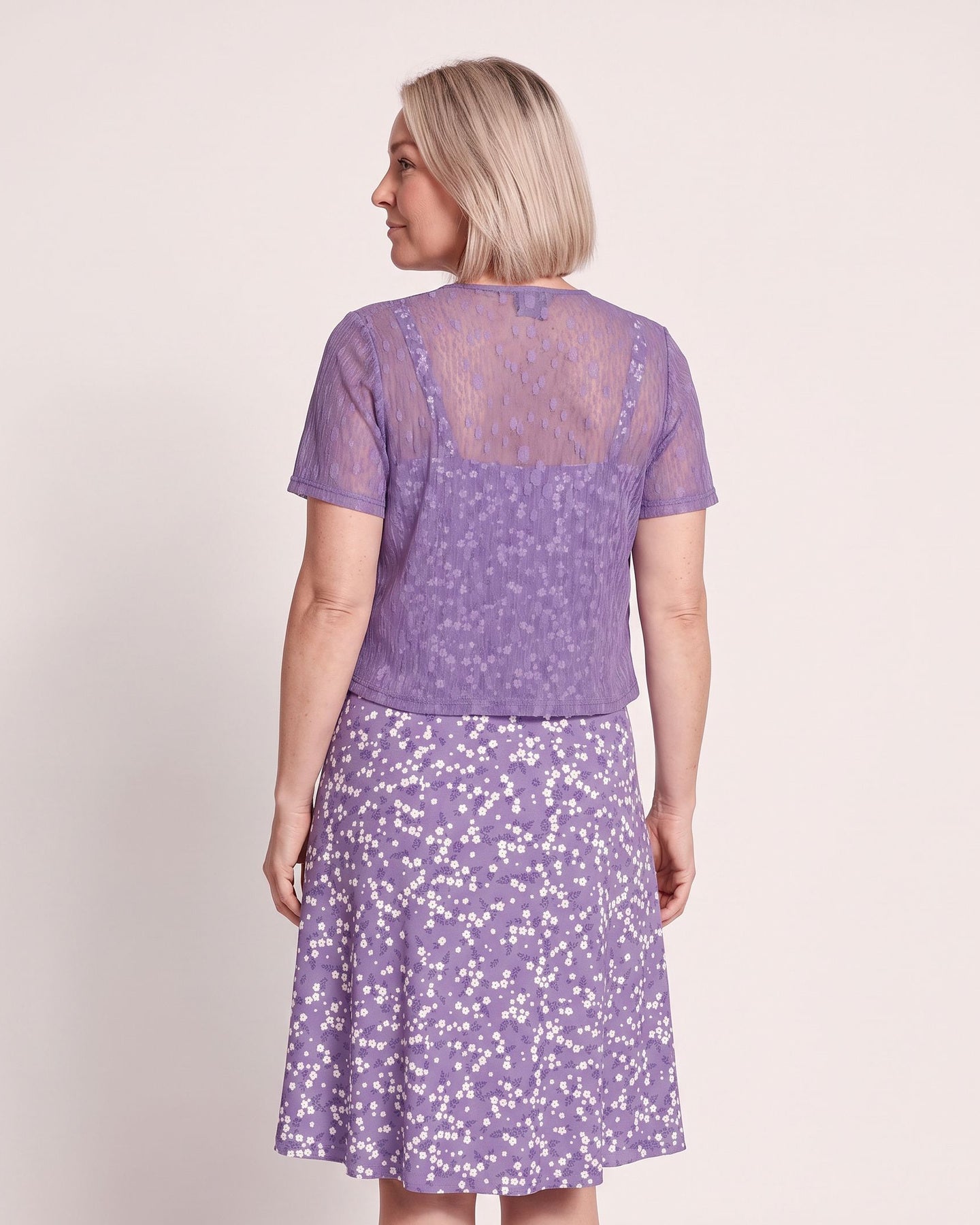 The Cassis Dress & Cardigan - [Light Purple Floral] - back
