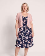 The Cassis Dress & Cardigan - [Pink Leaf] - front