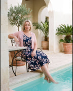The Cassis Dress & Cardigan - [Pink Leaf] - lifestyle
