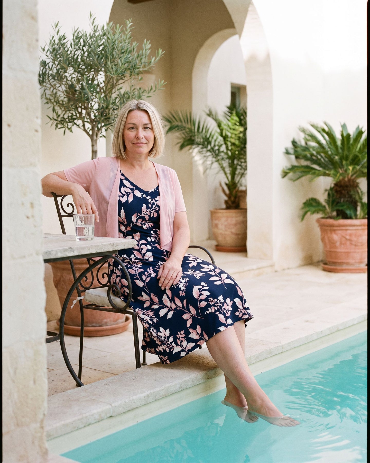 The Cassis Dress & Cardigan - [Pink Leaf] - lifestyle