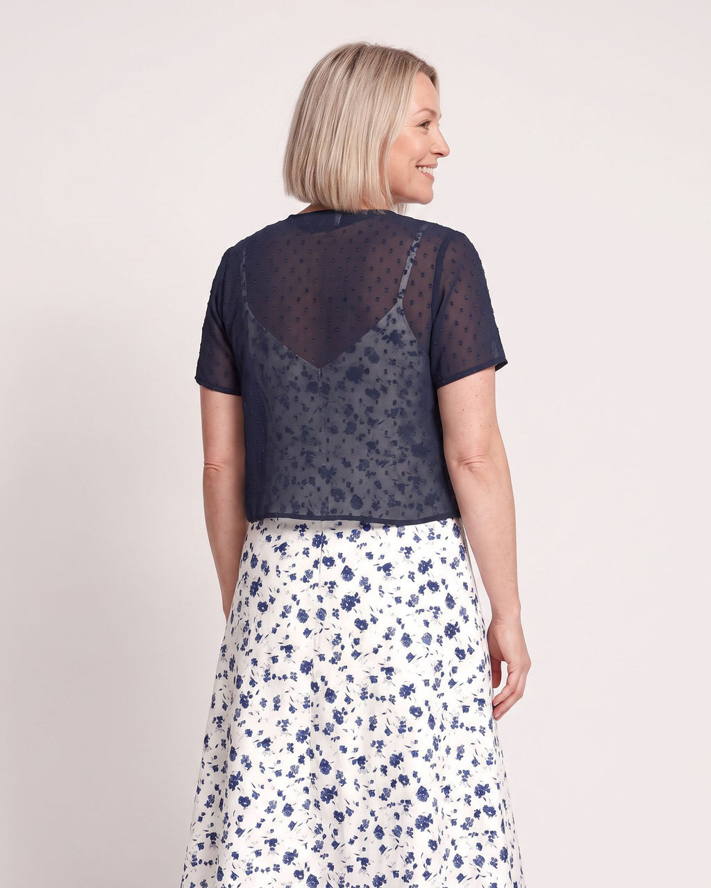 The Cassis Dress & Cardigan - [White Floral] - back