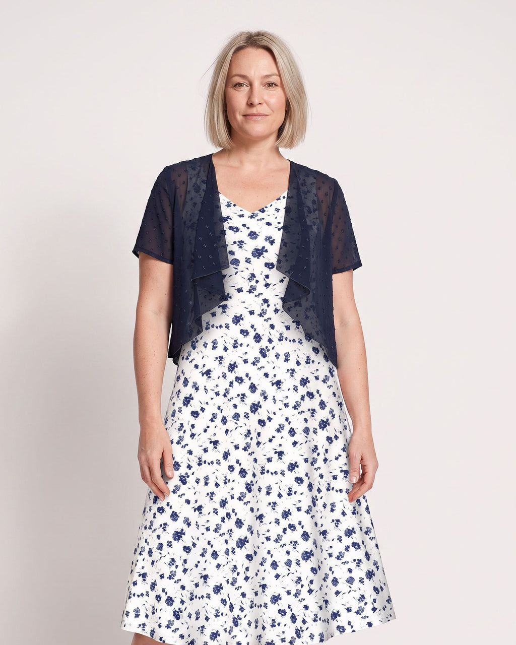 The Cassis Dress & Cardigan - [White Floral] - front