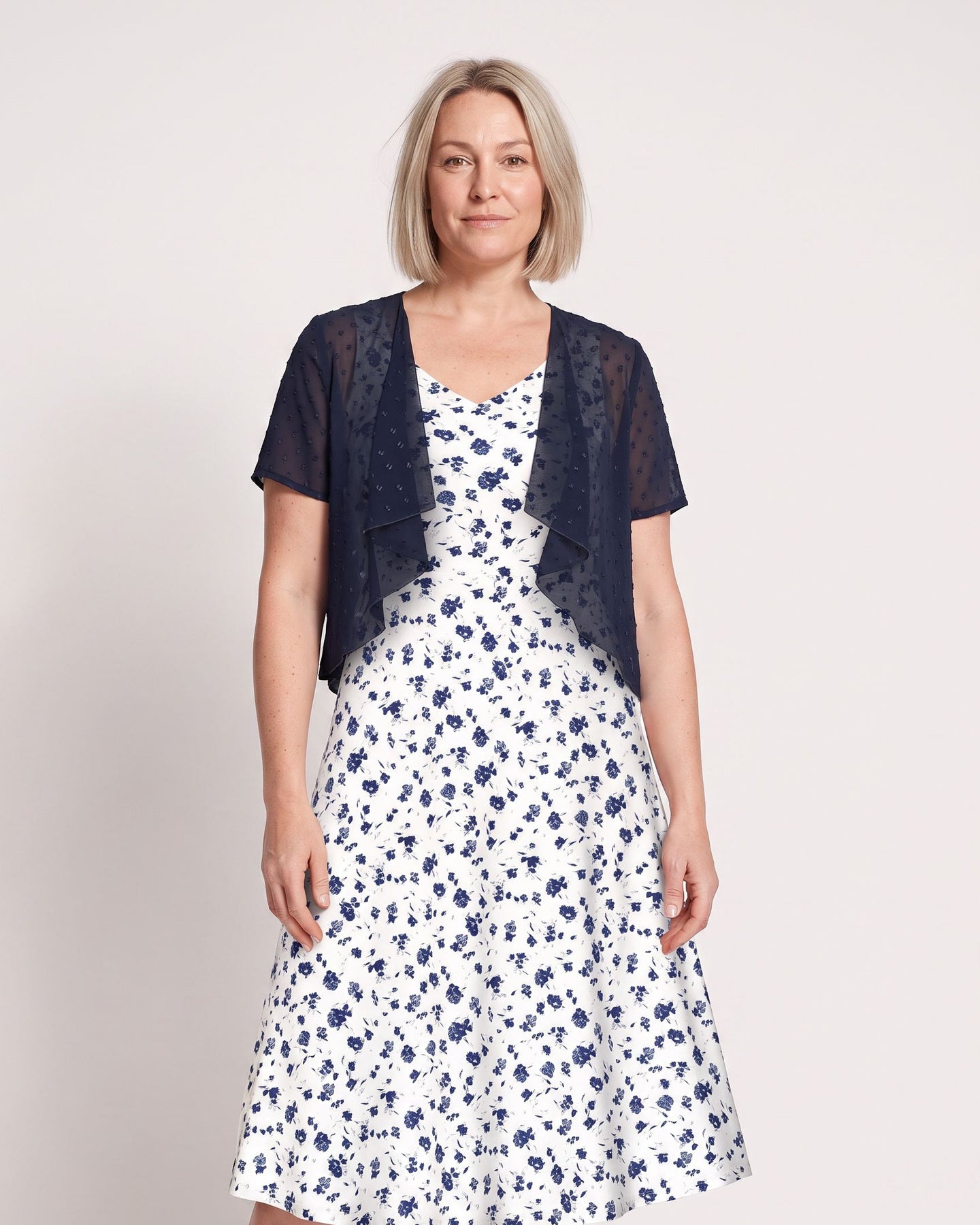The Cassis Dress & Cardigan - [White Floral] - front