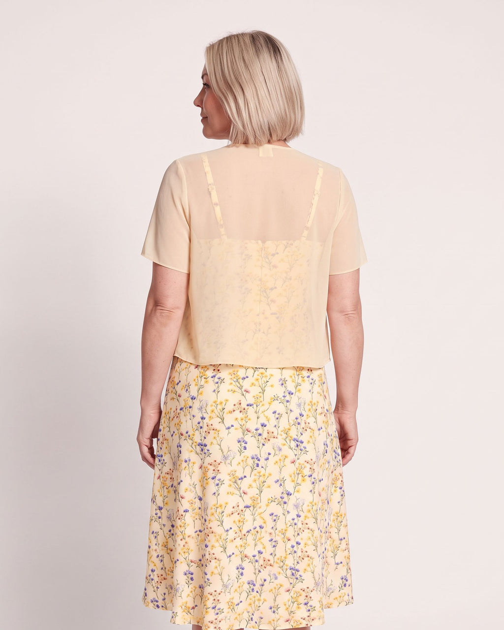 The Cassis Dress & Cardigan - [Yellow Floral] - back